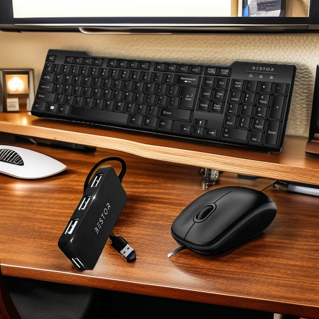 Combo Pack Wired Keyboard and Mouse Ergonomic with USB Hub - Sleek Black Office Set