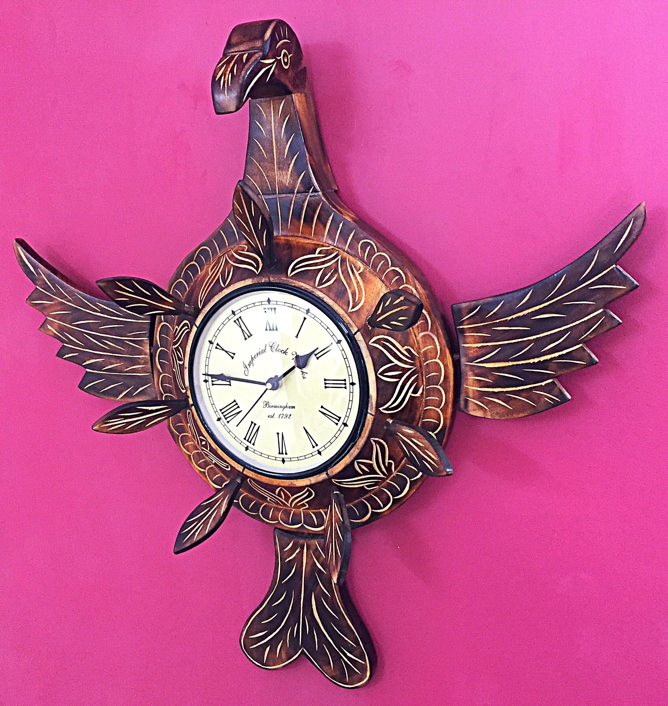Buy Vintage Hand Carved Wooden Wall Clock- Eagle Shape Online @ ₹1145 ...