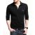 Open Neck Embroidered Long Sleeves Black Cotton Polo Shirt