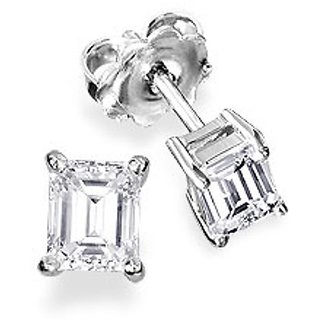 18 Kt White Gold Fashionable Emerald Solitaire Diamond Earring For Wedding