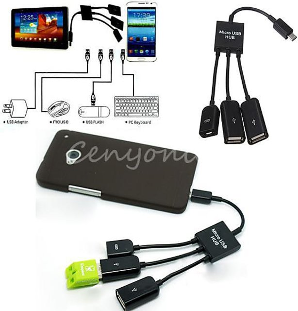 Buy Universal Black Dual Micro USB Host OTG HUB Multi Function Adapter ...
