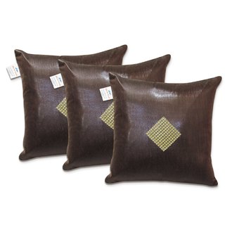 Zikrak exim shiny cushion cover brown set of 3 pcs (12 x 12 inches)