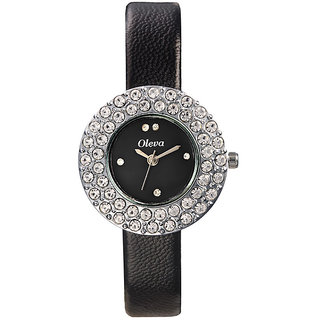 Oleva Ladies Leather Watch with Genuine Leather Strap OLW-16 BLACK