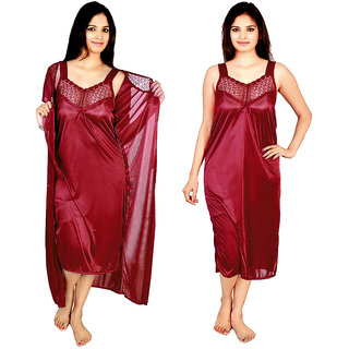 @rk Nating Night Dress Mahroon Color for Ladies