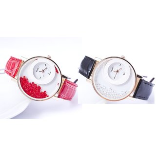 Women Red And Black Combo Of 2 Casual Analog Party Girls Watch