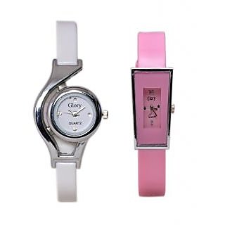 Women Fancy Deginer Multicolor Analog Watch Combo (white Pink)