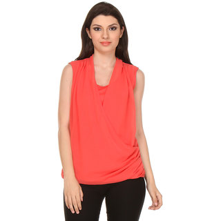 Oyshi Womens Wrap Top (CL1001L, Coral, Large).