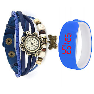 Bangals fancy watch combo for Girls/Women by Brandedking(Blue)