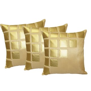 golden square patch leatherite ,beige cushion cover set of 3 pcs