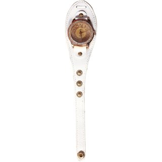 Women White braslate Fitting Diamond Gloden Dial Brown Belt Girls And Ladies Watches