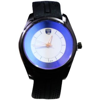 Men Blue With White Dial Black Belt Round Dial Boys watches.