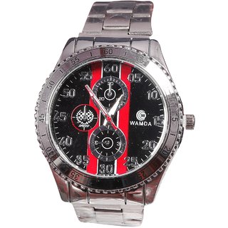 Men Big Black Dial sliver Analog Party Boy Watches