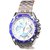 Men Big Blue White Dial sliver Analog Party Boy Watches