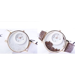 Women White And Coffe Combo Of 2 Wadding Casual ladies and Girls Watch