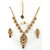 Velamart Fashion Gold Plated AD Necklace Jewellery Set with Eartops / Earrings, Finger Ring, Maang Tikka - RKST-236