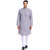 EVEN Grey Cotton Striped Short Kurta with Mandarin Collar for Men