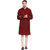 EVEN Maroon Cotton Plain Short Kurta with Mandarin Collar for Men