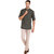 EVEN Khaki Cotton Self Design Short Kurta with Mandarin Collar for Men