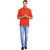 EVEN Orange Cotton Plain Short Kurta with Mandarin Collar for Men