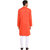 EVEN Orange Cotton Plain Short Kurta with Mandarin Collar for Men