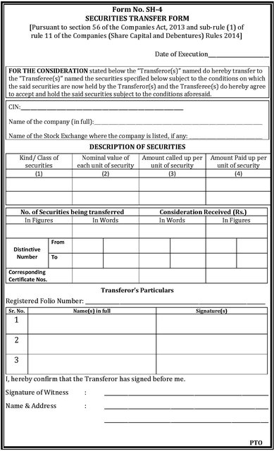 Securities Transfer Form - Form No. SH-4 Share Transfer Deed