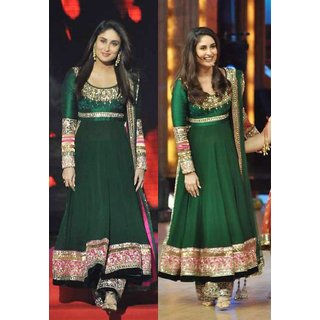 green emerald velvet dress Panache Haute Couture Kareena Kapoor in Green Color Anarkali