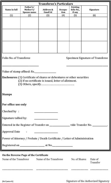 Securities Transfer Form - Form No. SH-4 Share Transfer Deed