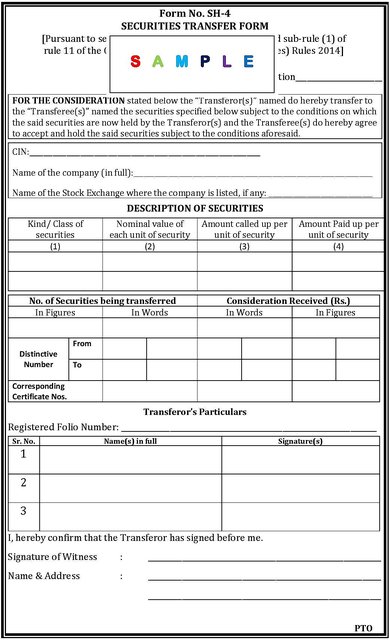 Form No. SH-4 SECURITIES TRANSFER FORM SHARE TRANSFER DEED