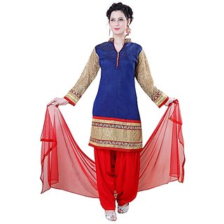 Poonam Designer Studio Women's Chandari Patiala Fully Stitched Suit