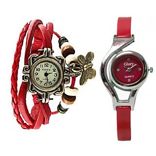 Women Red Two Fancy watches Combo Butterfly by Eglob