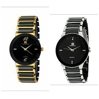 eglob Round Dail Gold And Silver Metal StrapMens Quartz Watch For Men