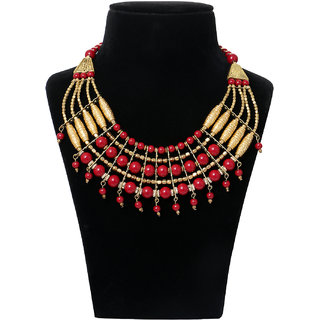Minha Red And Golden Necklace For Women