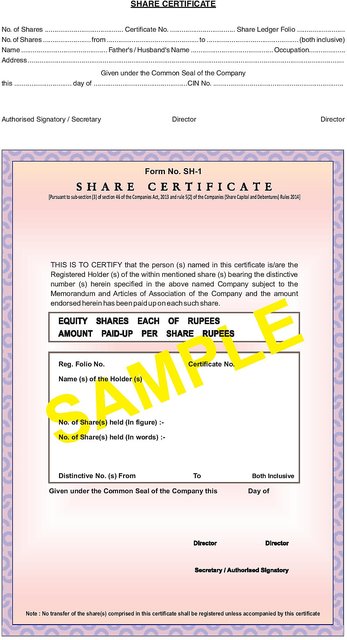 Form SH-1 SHARE CERTIFICATE
