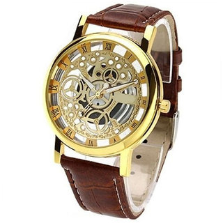 Round Gold Dial Men's Trasfarnt Watches