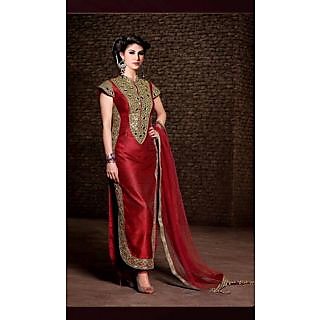 Designer Red And Gold Art Silk Salwar suit