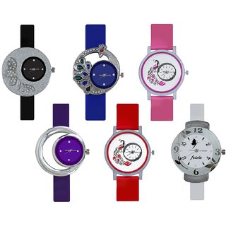 Glory Combo of 6 Diamond Studded Multi Color Fancy look Women Analog Watches