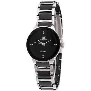 IIK SilverBlack Women  Cut Watch For Ladies