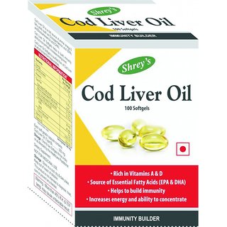 Shrey's Cod Liver Oil, Vitamins A D - 100 Capsules (Immunity Booster)