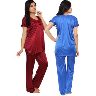 Mahroon  Blue satin night dress