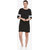 Women'S Black Solid Round Neck 3/4 Sleeve Panelled Shift Dress