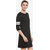 Women'S Black Solid Round Neck 3/4 Sleeve Panelled Shift Dress