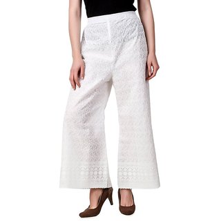 RamE Free Size Cotton Chicken Women White Trousers