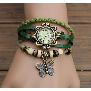 Green Leather Casual Designer Womens Watch