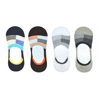 DDH Men Solid No Show Socks With Silicone Heel Grip(Pack of 4)-Linen