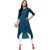 Janasya Women's Turquoise Solid Crepe Tulip Kurti