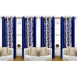 BSN k blue Printed DOOR Curtain Set Of 4(4x7)