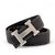 HERMES  LEATHER SILVER  TONE H BUCKLE BELT - BLACK