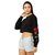 Women's Black Round Neck Full Sleeve Solid Cotton Embroidered Floral Patchwork Boxy Crop Top