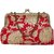 TARUSA Vermillion Red Silk Floral Clutch For Women
