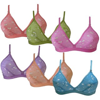 Sparkle  Multicolor Non- Padded Bra Pack of 6 Pc Set Combo